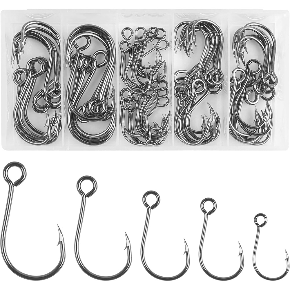 Fishing Hook Offset - 70 個釣りインラインシングルフックハードルアー用シングル交換フックサークルラージアイシングルベイトフックバストラウトルアー用