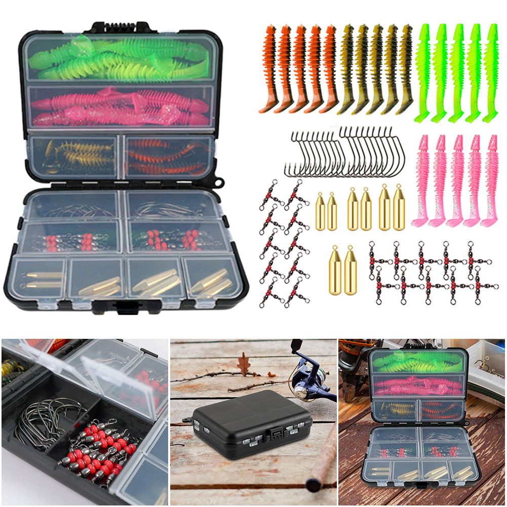 T型テール付きの釣り用ルアーセット。釣り道具箱、スイベル、フ - Fishing Hook Box のレビューと価格