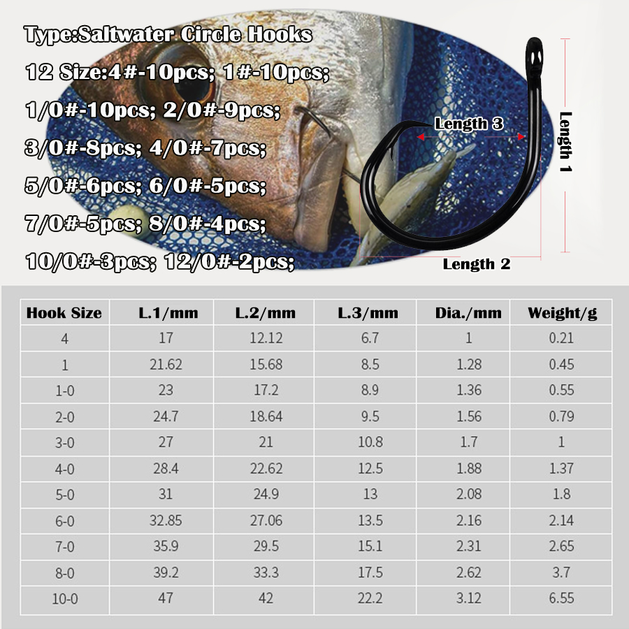 サークルフック 3倍強化 海水対応 インライン釣り針 ブラッ - Fishing Hook Assortment のレビューと価格