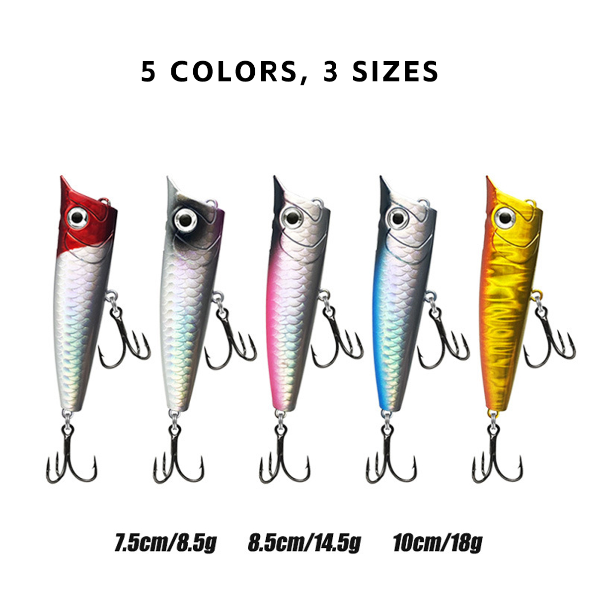 トップウォーターポッパーフィッシングルアー 7.5-10cm - Fishing Hook Treble のレビューと価格
